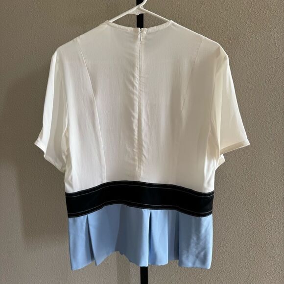 MARNI Peplum Blouse Size 4 Silk Blend Short Sleeve Color Block Semisheer - Picture 2 of 14
